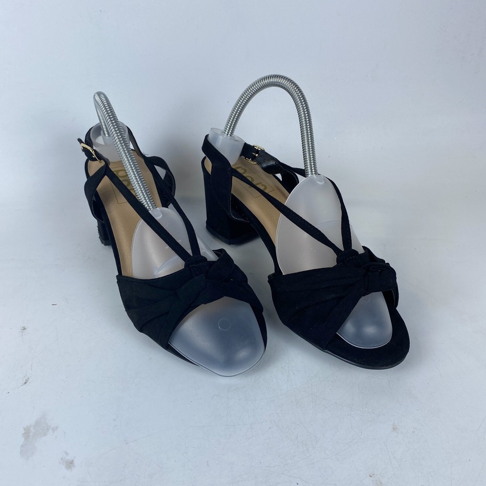 Pop Celestra Sling Back Sandals Womens 9.5 M Jet Black Suede Open Toe Block Heel